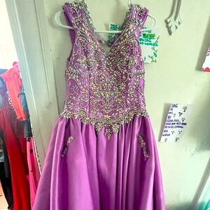 Hand beaded purple pageant gown, size 12,